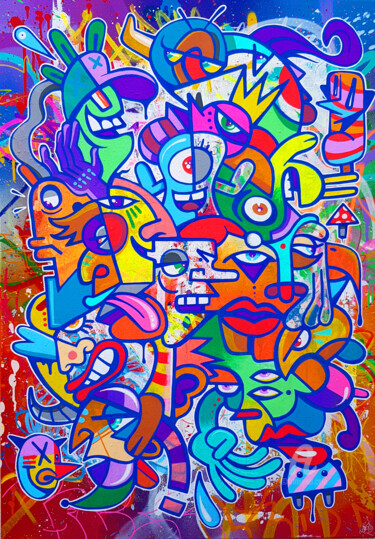 Картина под названием "Color life" - Art De Noé, Подлинное произведение искусства, Акрил Установлен на Деревянная рама для н…
