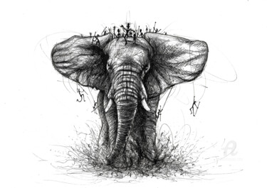 Drawing titled "Giant elephant" by Art De Noé, Original Artwork, Ink