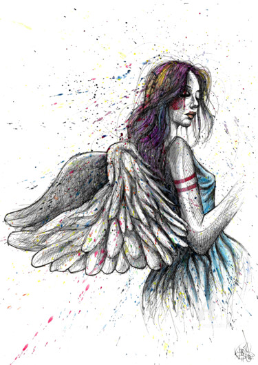 图画 标题为“Angel wisdom” 由Art De Noé, 原创艺术品, 墨