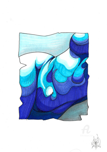 Dibujo titulada "Blue curves" por Art De Noé, Obra de arte original, Rotulador