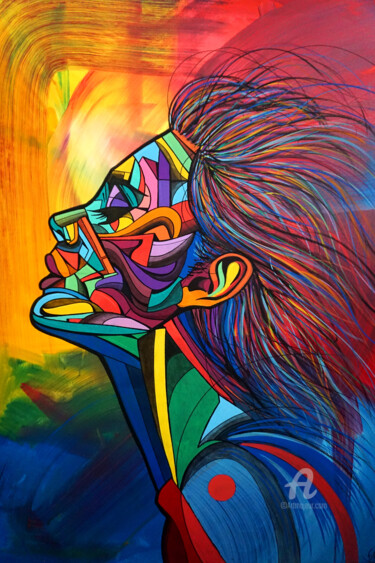 绘画 标题为“Color lines girl” 由Art De Noé, 原创艺术品, 丙烯 安装在木质担架架上