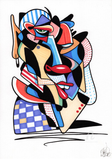 Malerei mit dem Titel "Setup face" von Art De Noé, Original-Kunstwerk, Marker