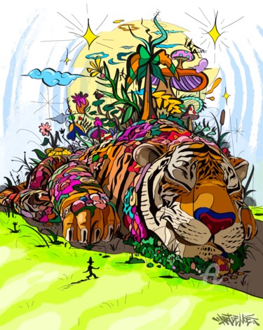 Artes digitais intitulada "Tiger world" por Art De Noé, Obras de arte originais, Pintura digital