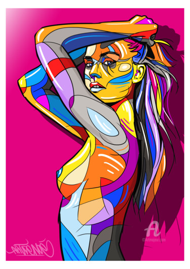 Drawing titled "Colorful girl" by Art De Noé, Original Artwork, Digital Painting