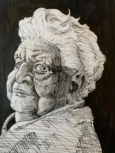 Disegno intitolato "Portrait d'une viei…" da Noé Vallat, Opera d'arte originale, Biro
