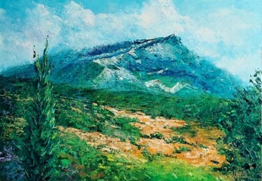 Painting titled "La Sainte Victoire" by Noelle Huin, Original Artwork, Oil Mounted on Wood Stretcher frame