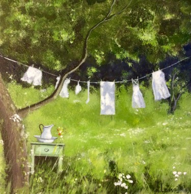 Peinture intitulée "Jour de lessive" par Noëlle Lassailly, Œuvre d'art originale, Acrylique