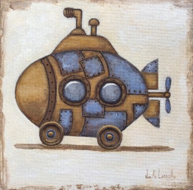 Pintura titulada "Mon sous marin jaun…" por Noëlle Lassailly, Obra de arte original, Acrílico