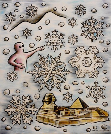 Pittura intitolato "Falling Snowflakes…" da Noël Van Hoof, Opera d'arte originale, Acquarello