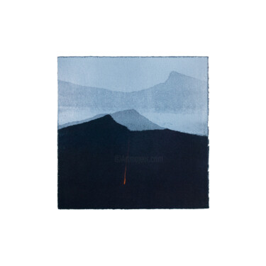 Printmaking titled "Les Montagnes Bleue…" by Noémie Pons, Original Artwork, Monotype Mounted on Cardboard