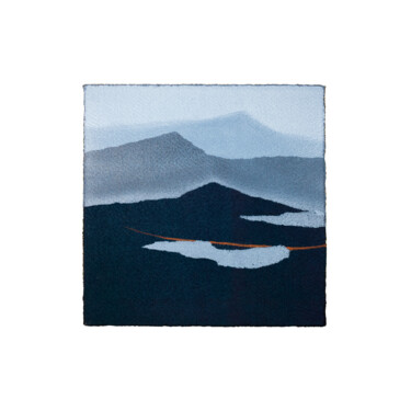 Gravures & estampes intitulée "Les Montagnes Bleue…" par Noémie Pons, Œuvre d'art originale, Monotype Monté sur Carton