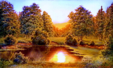 Peinture intitulée "Лесной пруд. Утро" par Iurii Iartsev, Œuvre d'art originale, Huile