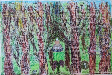 Tekening getiteld "Temple zen" door Norah Drabla, Origineel Kunstwerk, Pastel Gemonteerd op Plexiglas