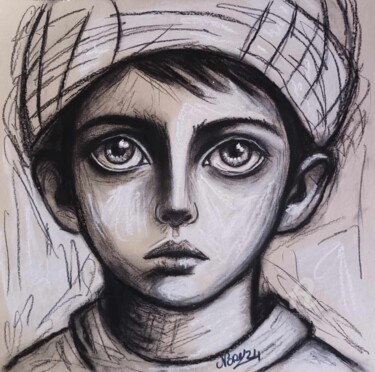 Drawing titled "Le petit palestinien" by Norel, Original Artwork, Pastel