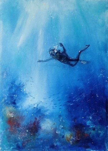 Painting titled "Diving" by Galina Kolomenskaya, Original Artwork, Oil
