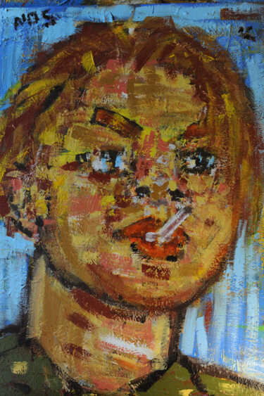 Painting titled "Cigarette Man" by Nos.Ph, Original Artwork, Acrylic Mounted on Wood Stretcher frame
