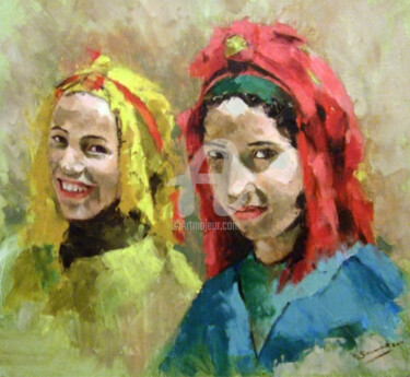 Schilderij getiteld "jeunes-filles-maroc…" door N.Samak, Origineel Kunstwerk, Olie