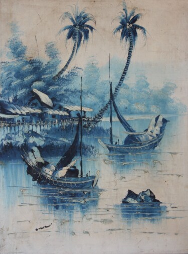 Painting titled "Lagoon view" by Nilanga Ranasinghe, Original Artwork, Oil