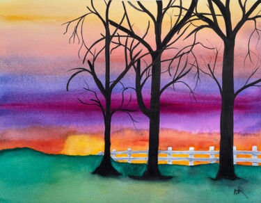 Peinture intitulée "Auburn Sunset" par Nancy Riedell, Œuvre d'art originale, Aquarelle