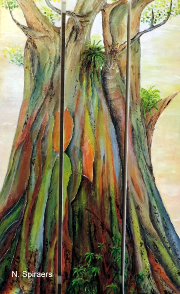 Peinture intitulée "Tronc d'eucalyptus…" par Nicole Spiraers, Œuvre d'art originale, Acrylique