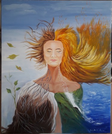 Painting titled "Les 4 éléments" by Nunzia Alfano Bounakhla, Original Artwork, Oil