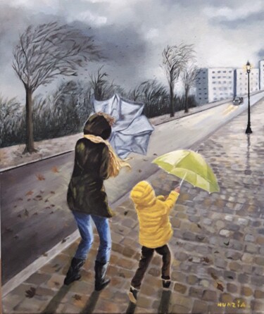 Pintura titulada "Quand le vent se lè…" por Nunzia Alfano Bounakhla, Obra de arte original, Acrílico