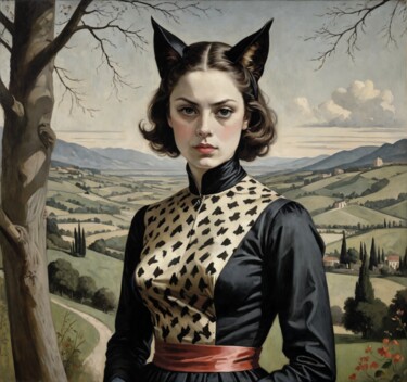 Pintura intitulada "Feline Elegance" por Nursultan Abildayev, Obras de arte originais, Acrílico Montado em Armação em madeira