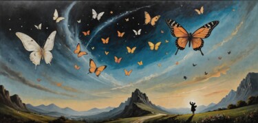 Painting titled "Butterfly Encounter" by Nursultan Abildayev, Original Artwork, Acrylic Mounted on Wood Stretcher frame