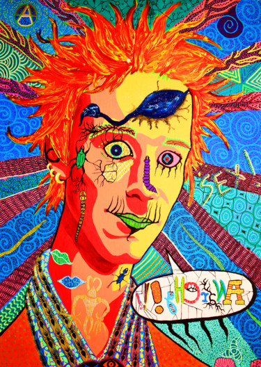 Painting titled "Johnny Rotten" by Nyarlathotep, Original Artwork, Acrylic Mounted on Cardboard