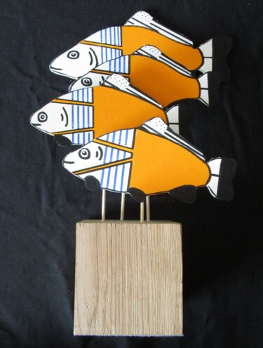 Sculpture titled "Poissons bretons" by Nyls  Eliot, Original Artwork, Wood