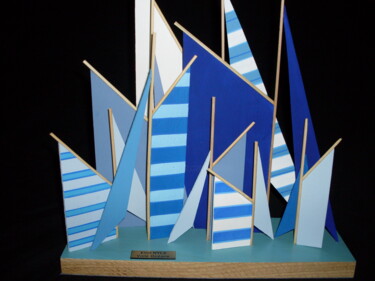 Sculptuur getiteld "2-voiles-oceane-ser…" door Nyls  Eliot, Origineel Kunstwerk, Hout