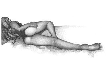 Dessin intitulée "Relaxed" par O-Hido Sonia Art, Œuvre d'art originale, Graphite