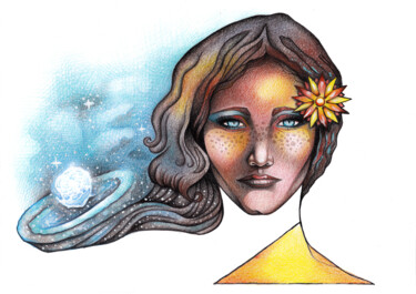 Disegno intitolato "Mother Nature" da O-Hido Sonia Art, Opera d'arte originale, Matite colorate