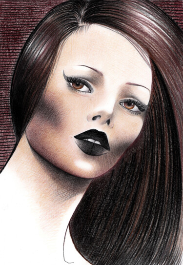 Dessin intitulée "Dark lady" par O-Hido Sonia Art, Œuvre d'art originale, Conté