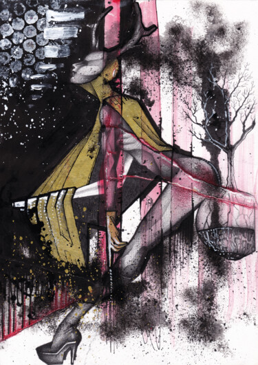 Ζωγραφική με τίτλο "Deer woman" από O-Hido Sonia Art, Αυθεντικά έργα τέχνης, Μολύβι