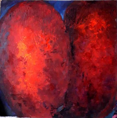 Painting titled "mon gros cœur" by Odile Jacenko, Original Artwork, Oil