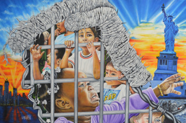 Peinture intitulée "Trump's Cage" par O Yemi Tubi, Œuvre d'art originale, Huile