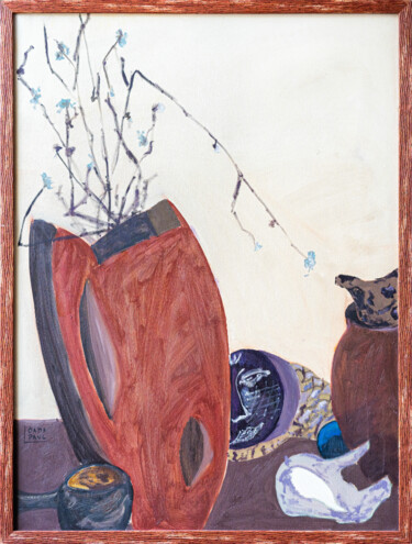 Ζωγραφική με τίτλο "Still life with cla…" από Oana-Maria Paul, Αυθεντικά έργα τέχνης, Λάδι Τοποθετήθηκε στο Ξύλινο φορείο σκ…