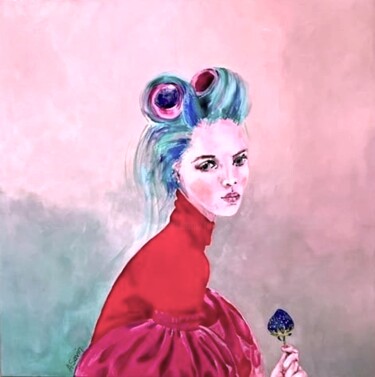 Pintura titulada "Blue strawberry" por Oana Savin, Obra de arte original, Acrílico Montado en Bastidor de camilla de madera