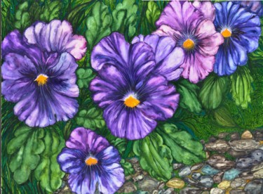 Peinture intitulée "Flowers and stones" par Olga Dokuchaeva, Œuvre d'art originale, Aquarelle Monté sur Carton