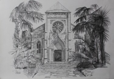 Dessin intitulée "A Cathedral in Yalta" par Spartak Chernyshov, Œuvre d'art originale, Encre