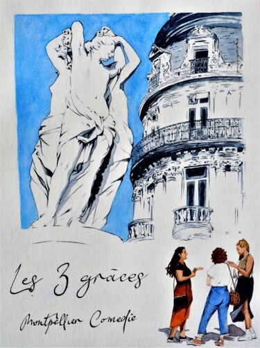 Peinture intitulée "Les 3 Grâces - Mont…" par Paola Grendene, Œuvre d'art originale, Aquarelle Monté sur Autre panneau rigide