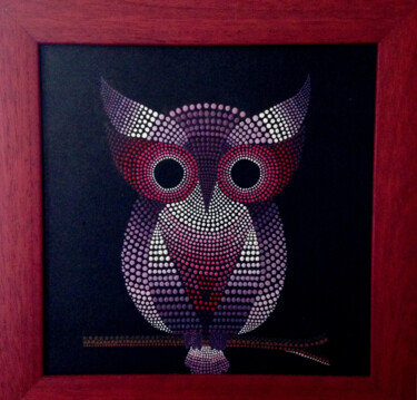 Schilderij getiteld "Monsieur le hibou" door Océane, Origineel Kunstwerk, Acryl Gemonteerd op Frame voor houten brancard