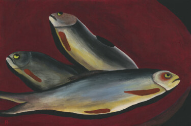 Pintura intitulada "Three Fish In A Bowl" por Anton Maliar, Obras de arte originais, Acrílico Montado em Cartão