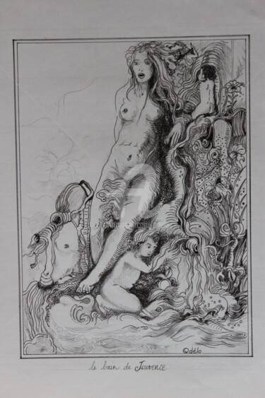 图画 标题为“Le bain de Jouvence…” 由Odélo, 原创艺术品, 墨