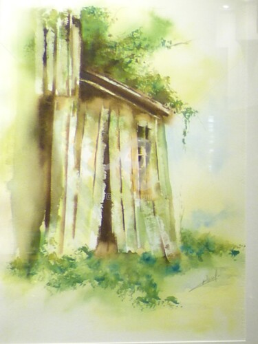 Peinture intitulée "2015-la-cabane.jpg" par Aquarelles D'Ô, Œuvre d'art originale, Aquarelle Monté sur Verre