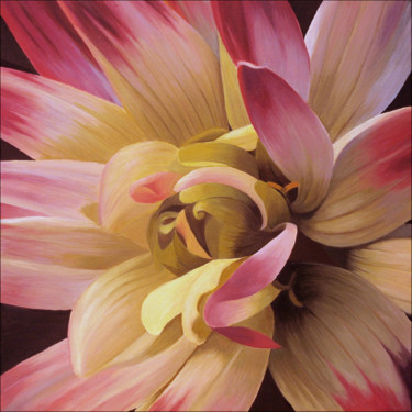 Painting titled "Dahlia 01" by Odile Faure, Original Artwork, Oil