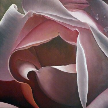 Painting titled "Rose 05" by Odile Faure, Original Artwork, Oil Mounted on Wood Stretcher frame
