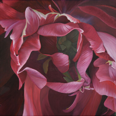 Painting titled "Tulipe 05" by Odile Faure, Original Artwork, Oil Mounted on Wood Stretcher frame