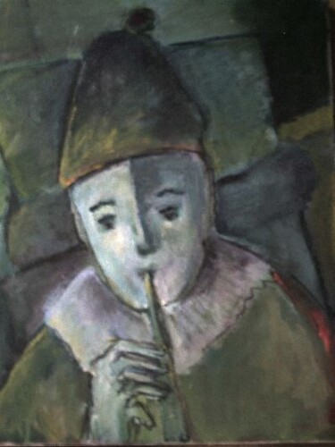 Pittura intitolato "Clown joueur de flû…" da Odile Caron, Opera d'arte originale, Olio